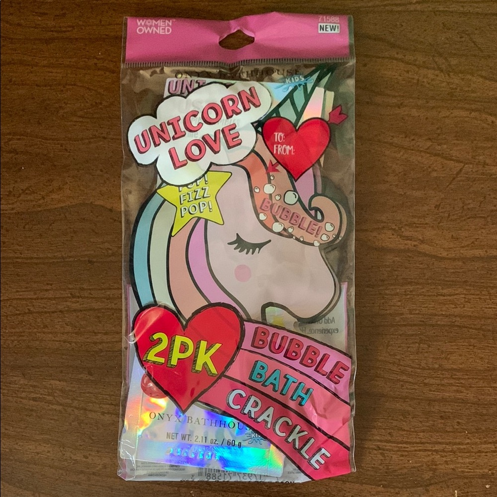 NWOT Onyx Bathhouse Kids Unicorn Love 2pk Bubble Bath Crackle